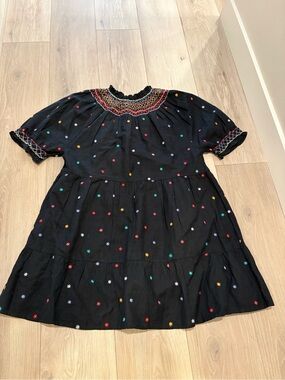 Sezane Black Mini Dress with Multicolor Embroidered Details